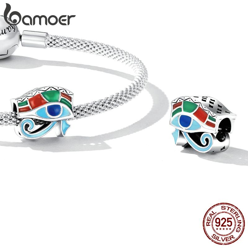 BAMOER New 925 Sterling Silver Colorful Eye of Horus Charm Beads Pendant for Women Fit Original DIY Bracelet Necklace Jewelry