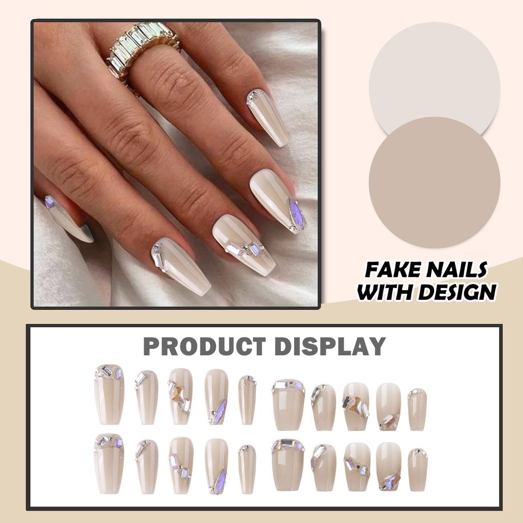 Ženy tisknou na nehty Středně falešné nehty s designem Nude Stick na akrylové nehty Lesklý úplný kryt Umělé nehty