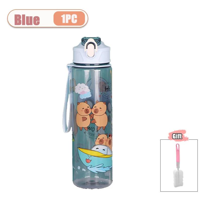 1-10PCS Capybara Straw Cup Cute Cartoon Water Bottle with Carry Strap Leakproof Portable Outdoor Drinking Cup Sports Bottle