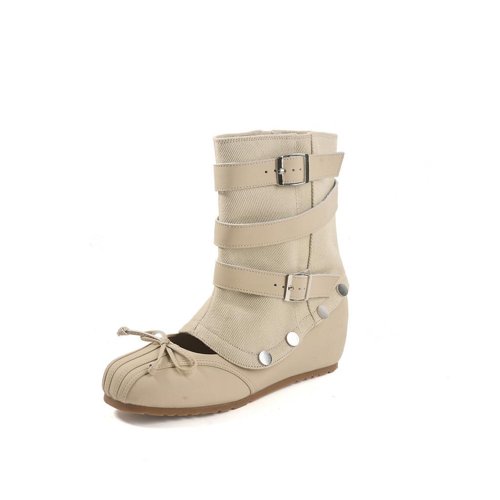 New Belt Buckle Boots for Women, Detachable Ballet Inner Height-increasing Single Shoes, Western Knight Boots