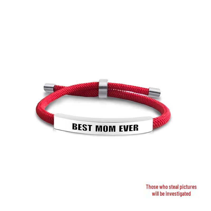 Multi-color Woven Rope Bracelet with Engraved Stainless Steel for Mother's Day or Christmas Gift