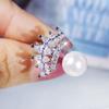 925  New Temperament High-End Group Inlaid White Zircon Fashion Simulation Pearl Shell Beads Pendant Earring Open Ring Set