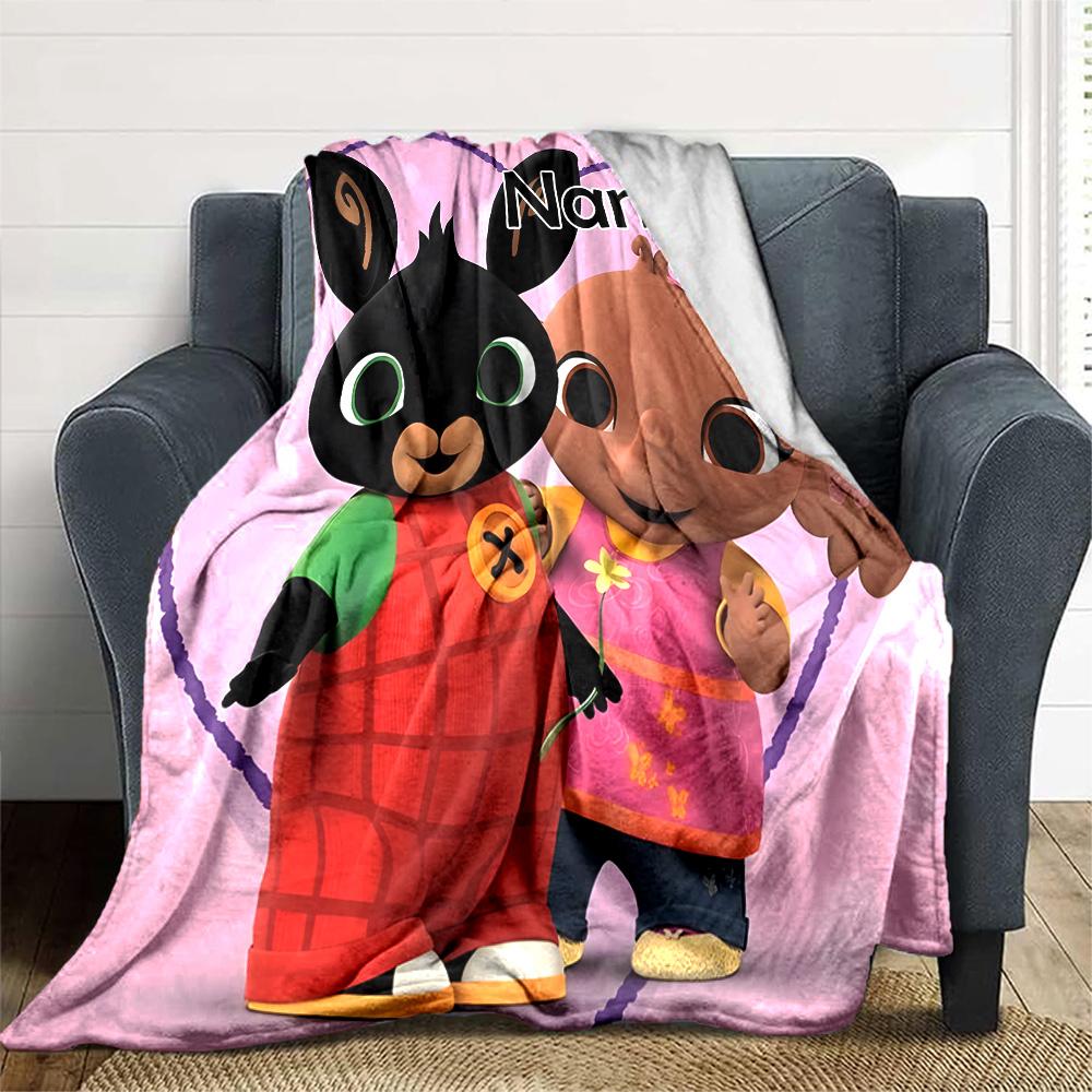 Customizable Bing Bunny2 Throw Blanket – Personalized Name, All-Season Cozy Snug Blanket, Machine Washable, Personalized Blanket