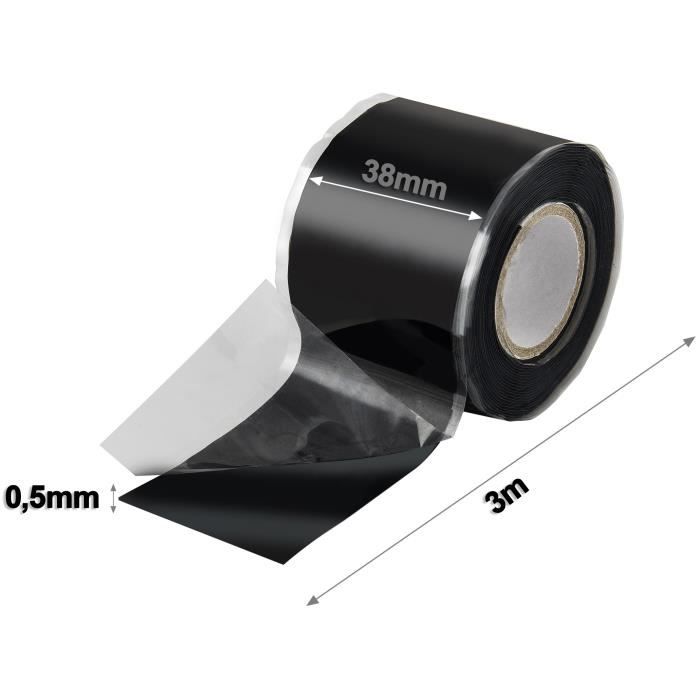 Ruban en silicone auto-agrippant - 3m - Étanche - 38mm - Noir