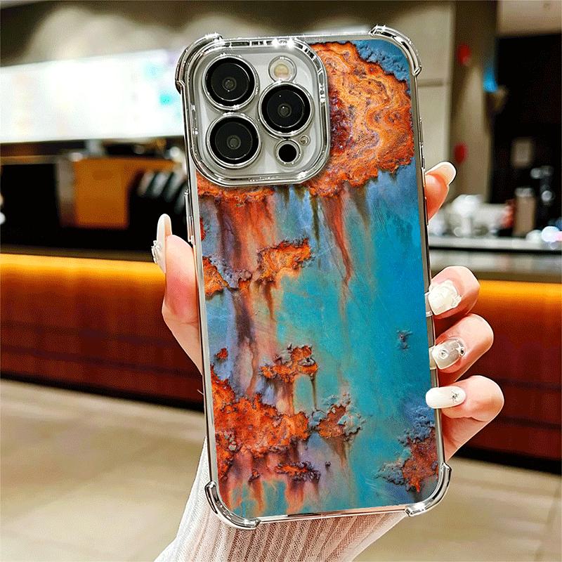 

Vintage Industrial Style Rusty Pattern Soft Phone Case For iPhone 15 16 17 Air 14 Pro Max 16E Plus 13 12 Mini Plating Anti-Fall iPhone 17