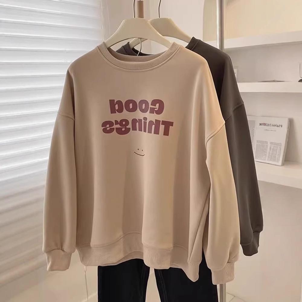 

2025 Women s Retro Oversized Crew Neck Sweatshirt in Milk Tea - Spring/Autumn L [100-120 lbs]