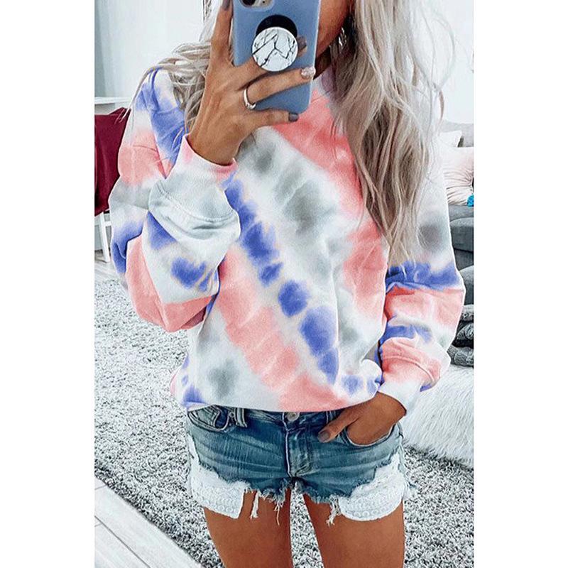 Autumn Tie-Dye Print Loose Plus Size Round Neck Casual Sweatshirt for Women