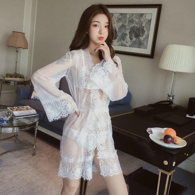 Sex Underwear Women's Large Size Mesh Perspective Sexy Lace Pure Desire Nightgown Seduction Set