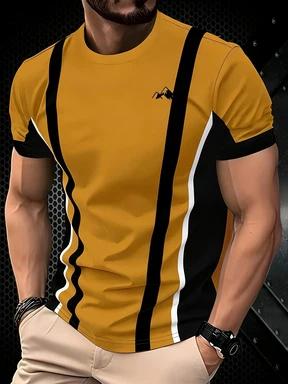 5er-Set, Gestreifte Stilvolle Lässige Herren-Kurzarm-T-Shirts, Farbverlauf Sommer Rundhals Schnelltrocknend Atmungsaktive Kurzarm-T-Shirts