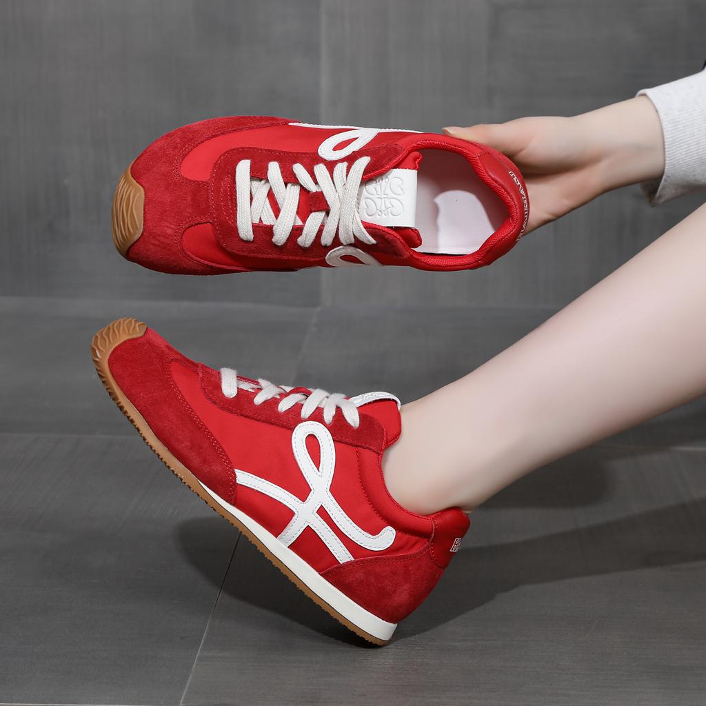 Damen-Ballerinas aus echtem Leder Retro Forrest Gump Colorblock Freizeitschuhe Sommermode Slipper Leichte Sneaker