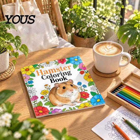 Artistic Leisure Time Tools Hamster Coloring Book for Kids, Cute Animal Illustrations And Creative Gift Toddlers Floral Elements Drawing Book,