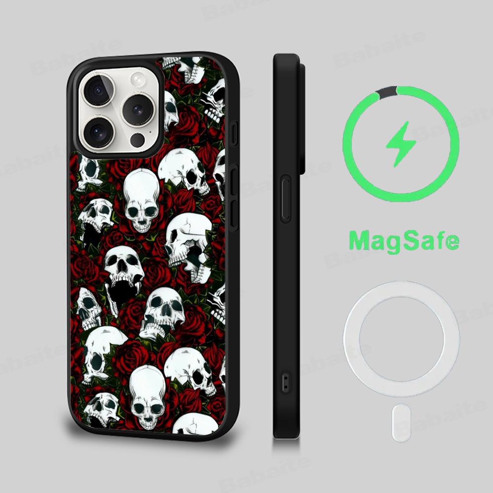 Spooky Skull Patterns Phone Case Magnetic Case For IPhone 16 14 13 12 11 15 Pro Max Plus For Magsafe Wireless Charge Cover