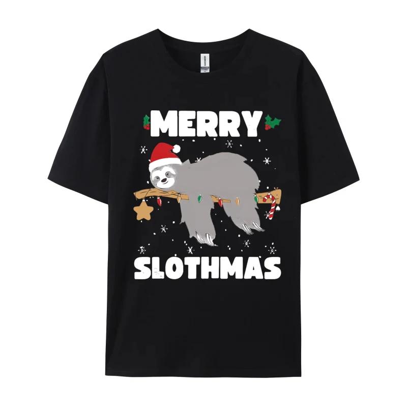 Christmas Sloth Merry Slothmas Wrapp Shirt Funny Christmas Gift TShirt Cute Personalized Top Tshirts Cotton Men Tops Shirts S