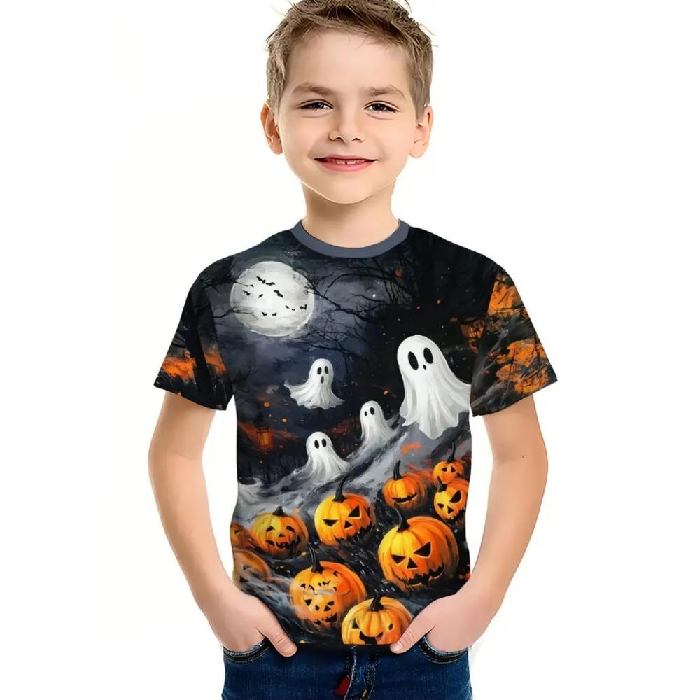 Halloween Children's Clothing Cute Pumpkin Ghostly Leaves 3D Printed Casual O-neck Short Sleeved Quick Drying Boy's Children's T-shirt