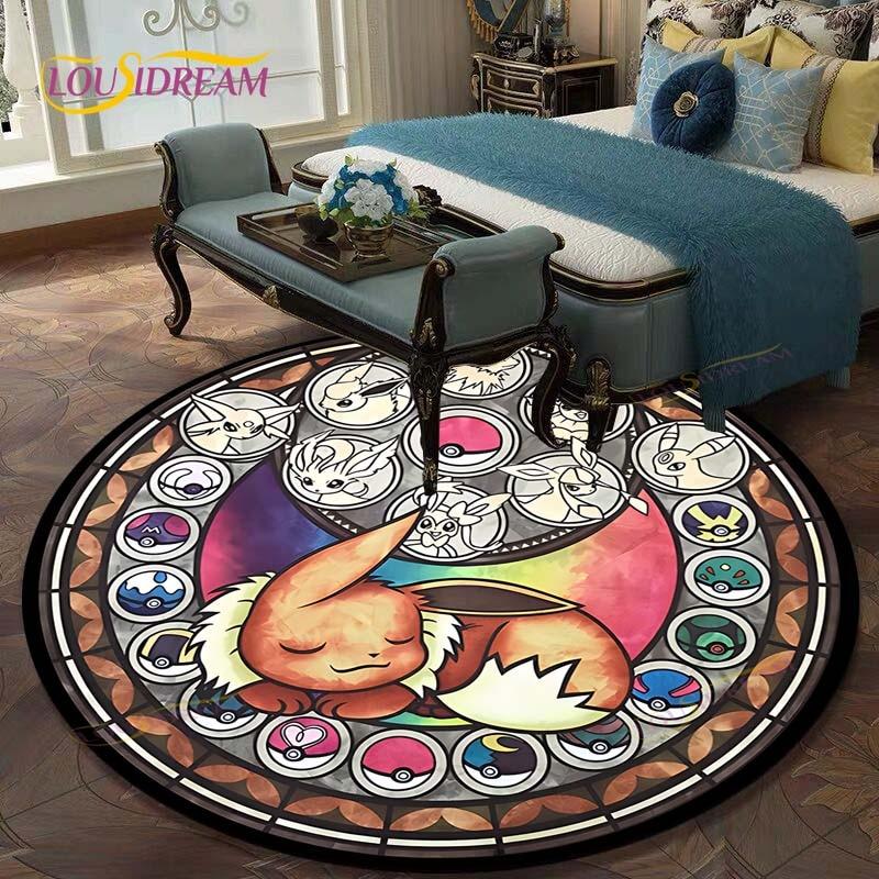 Kulatý koberec do obývacího pokoje Koberce Ložnice Děti Koberec s Pikachuem Koupelnová předložka Kreslený potisk Pokemonů Podložka na podlahu Koberec do dětského pokoje