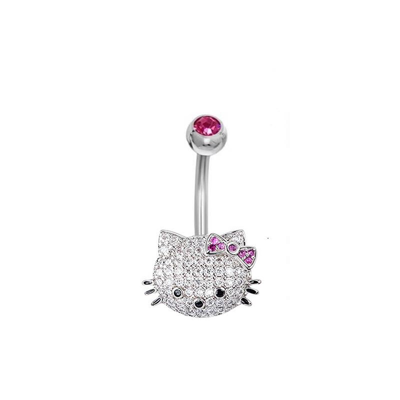 Cartoon Cute Hello Kitty Shiny Zircon Belly Button Ring For Women Sexy Body Jewelry Navel Piercing Beach Party Accessories Gift