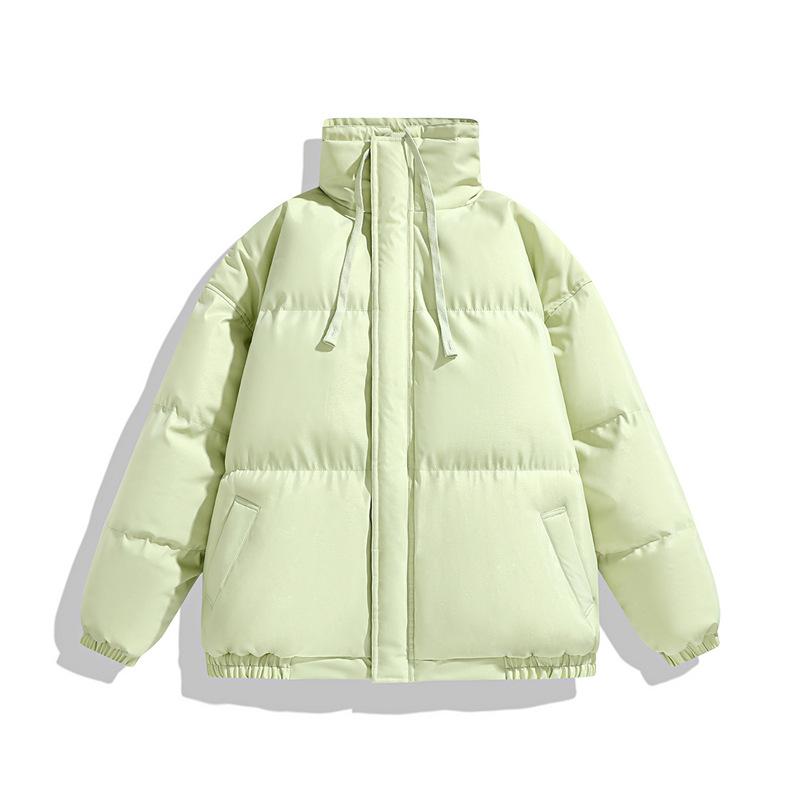 Winter Women’s Casual Simple Down Cotton Short Jacket Stand Collar Drawstring Zipper Hem Elastic Cotton Jacket Solid Thicken Warm Short Puffer Jacket
