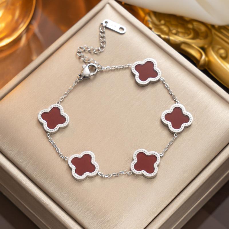 18K Titanium Steel Four-Leaf Clover Bracelet Fashion Charm Hand Jewelry Five-Leaf Bracelet