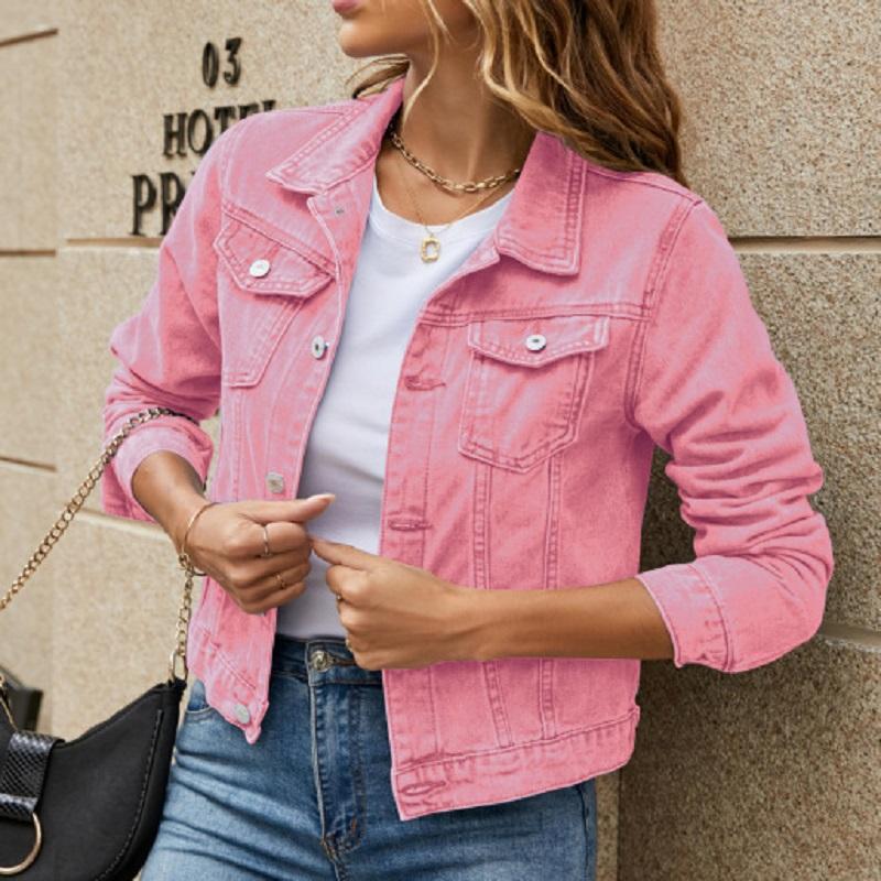 Women Autumn Denim Short Jackets Ladies Winter Single Breasted Long Sleeve Turn-down Collar Jeans Coats
