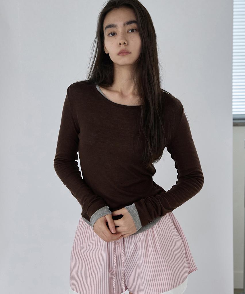 Lense Sheer Layered Long Sleeve Tee Brown