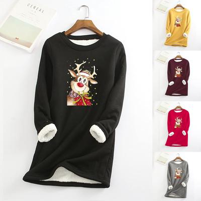 Frauen Mode Casual Weihnachten Druck Langarm Sweatshirt Warme Unterwäsche Top
