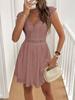 Europe, America 1011 summer new knitted jacquard hollow V-neck elastic lace short dress dress women