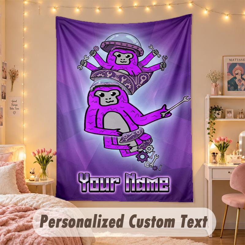Custom Personalized Tapestry,Gorilla Tag cartoon Print Custom Name Text Wall Art Hanging for Bedroom