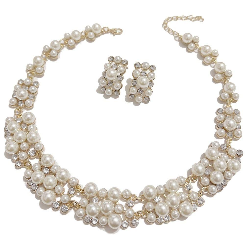 Two-Piece Light Luxury Choker Pearl Jewelry Sets Accessory Necklace Set  Banquet