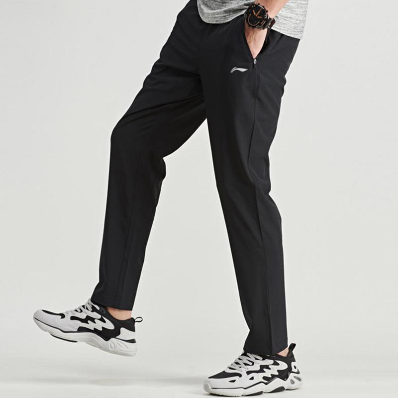 Li-Ning Quick-Dry Straight-Leg Casual Fitness Running Knit Pants Men Bottoms Standard-Black AYKP717-1