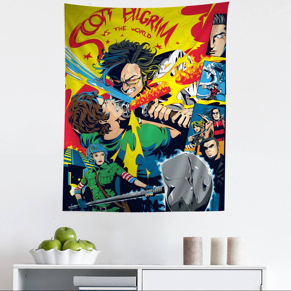 Vintage Film Scott Pilgrim VS The World Cartoon Wandteppich Kunst Science-Fiction Zimmer Heimdekoration Wandbehang Heimdekoration