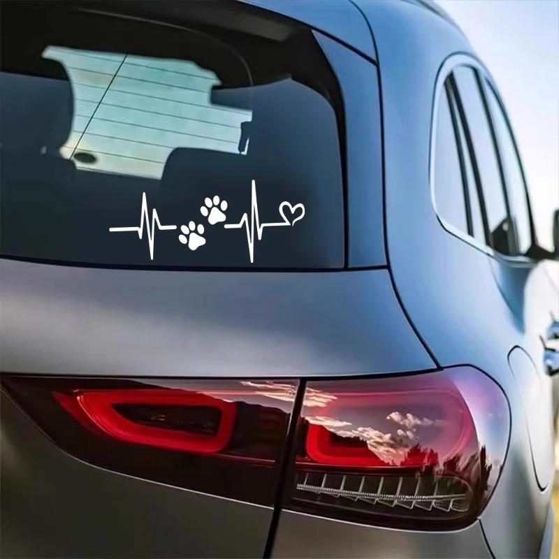 Heartbeat Dog Paw Personalized Waterproof Sticker Car Window Motorcycle Scooter Body Decal Auto Exterior Decoration Accessories