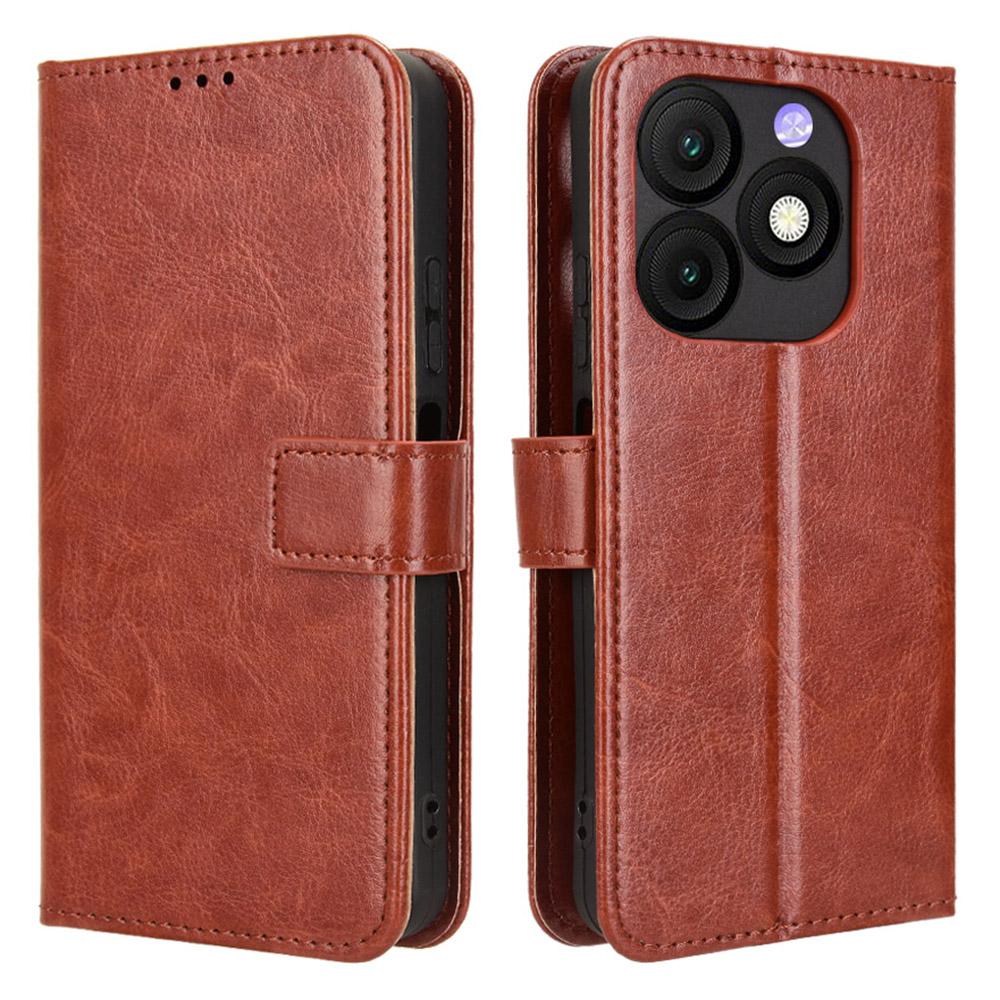 

For itel Zeno 10 4G Case Crazy Horse Texture PU Leather Phone Wallet Cover Brown