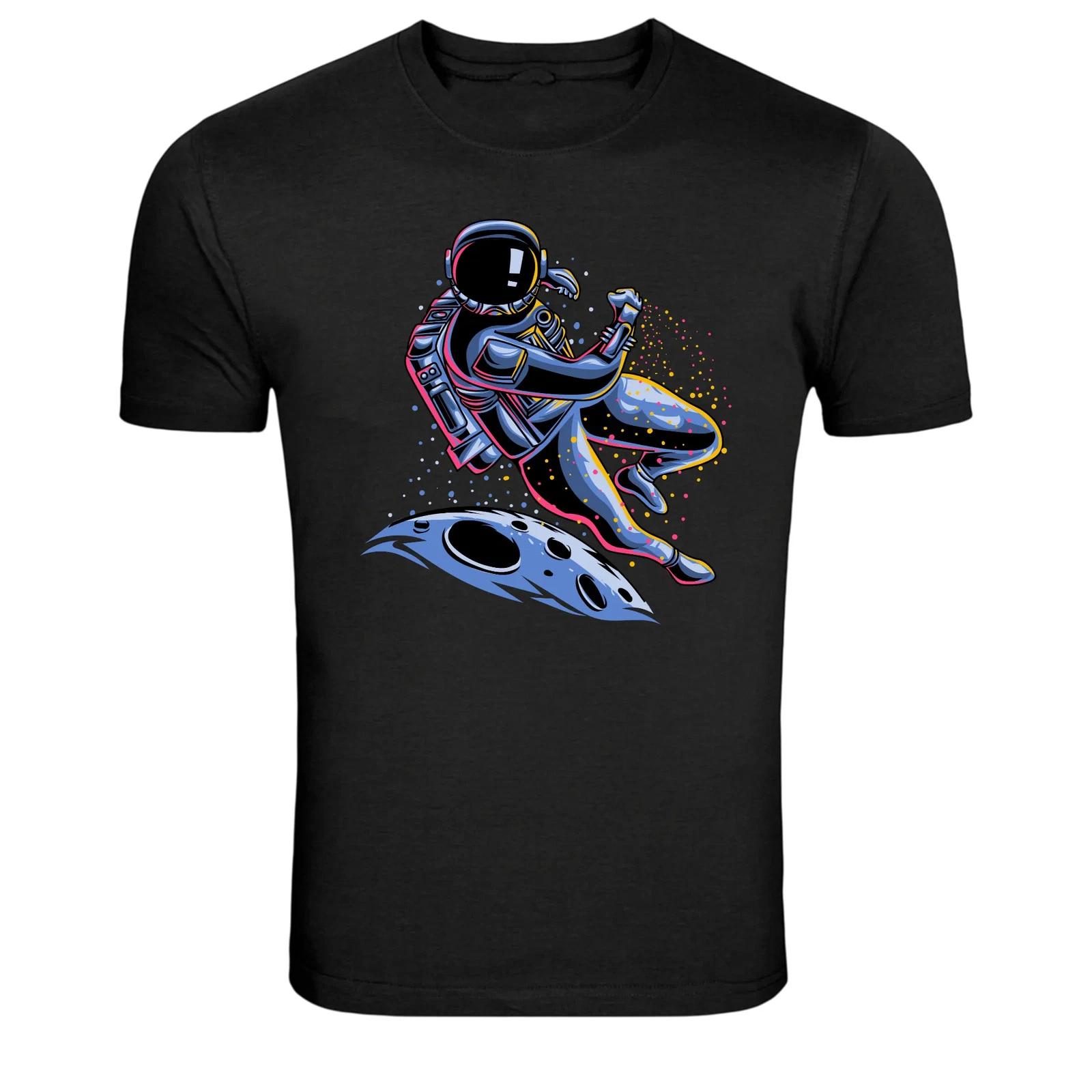 Floating Astronaut Galaxy Space Art Graphic T-Shirt L