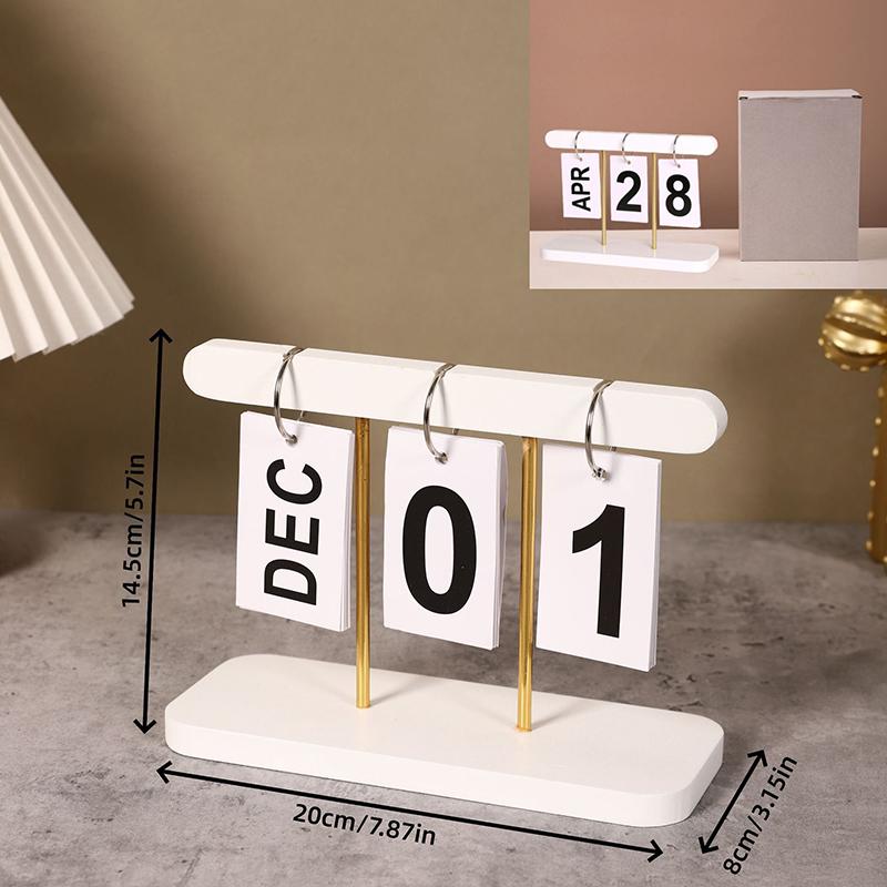 Wooden Perpetual Flip Calendar Simple Minimalist Design Desktop Ornament for Home Study Dorm Office Desk Decor