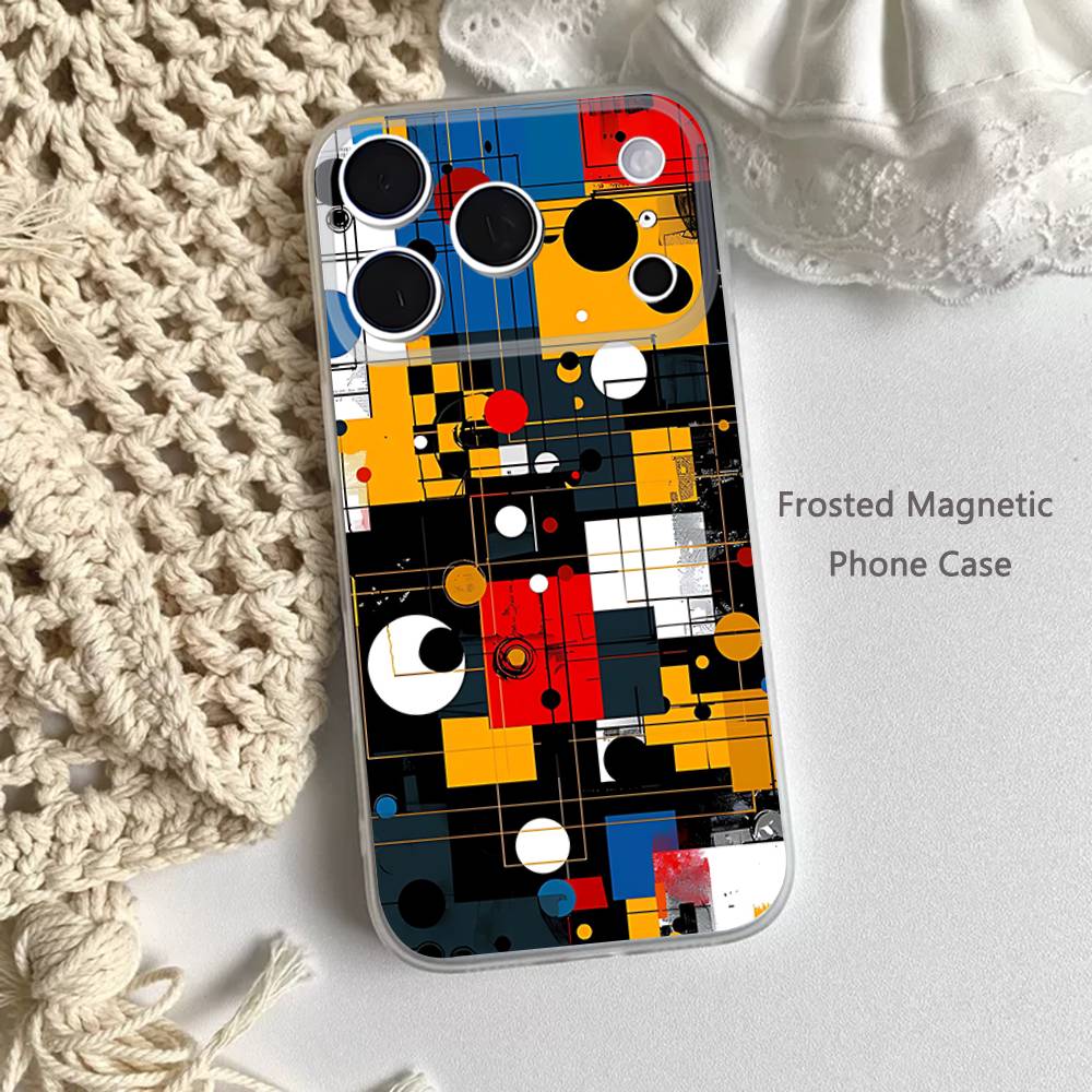 Abstract Piet Mondrian Frosted Clear Magnetic Case for iPhone 17,16,15,14,13,12,11 Pro,Max,Plus,Mini,Air,E