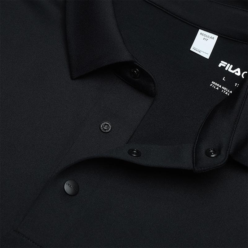 Fila Golf Series Logo Design Versatile Knitted Long Sleeve Polo Shirt Men Tops Deep-Black A11M515204F-BK