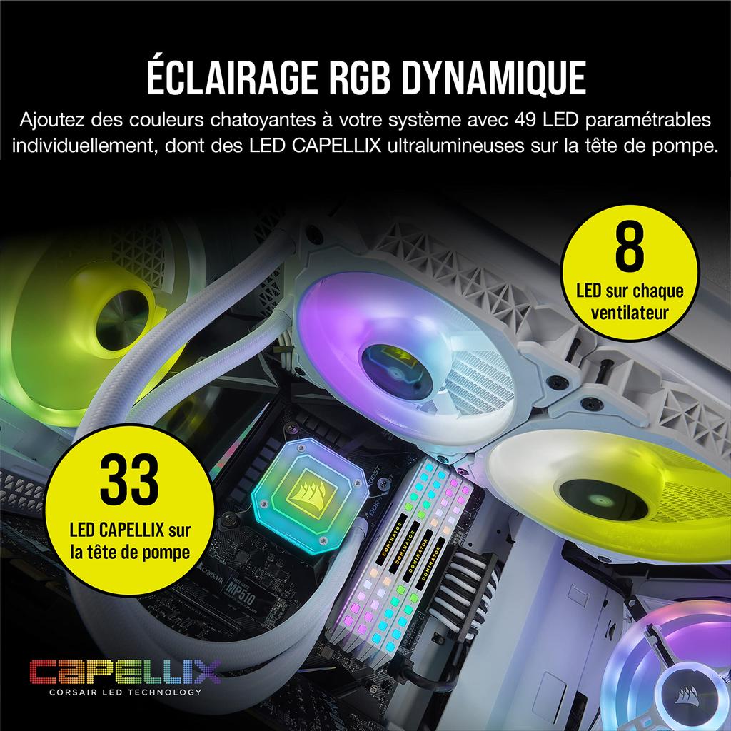 CORSAIR Integrated Simple Water Cooling CPU Cooler 240mm iCUE H100i ELITE CAPELLIX White CW-9060050-WW