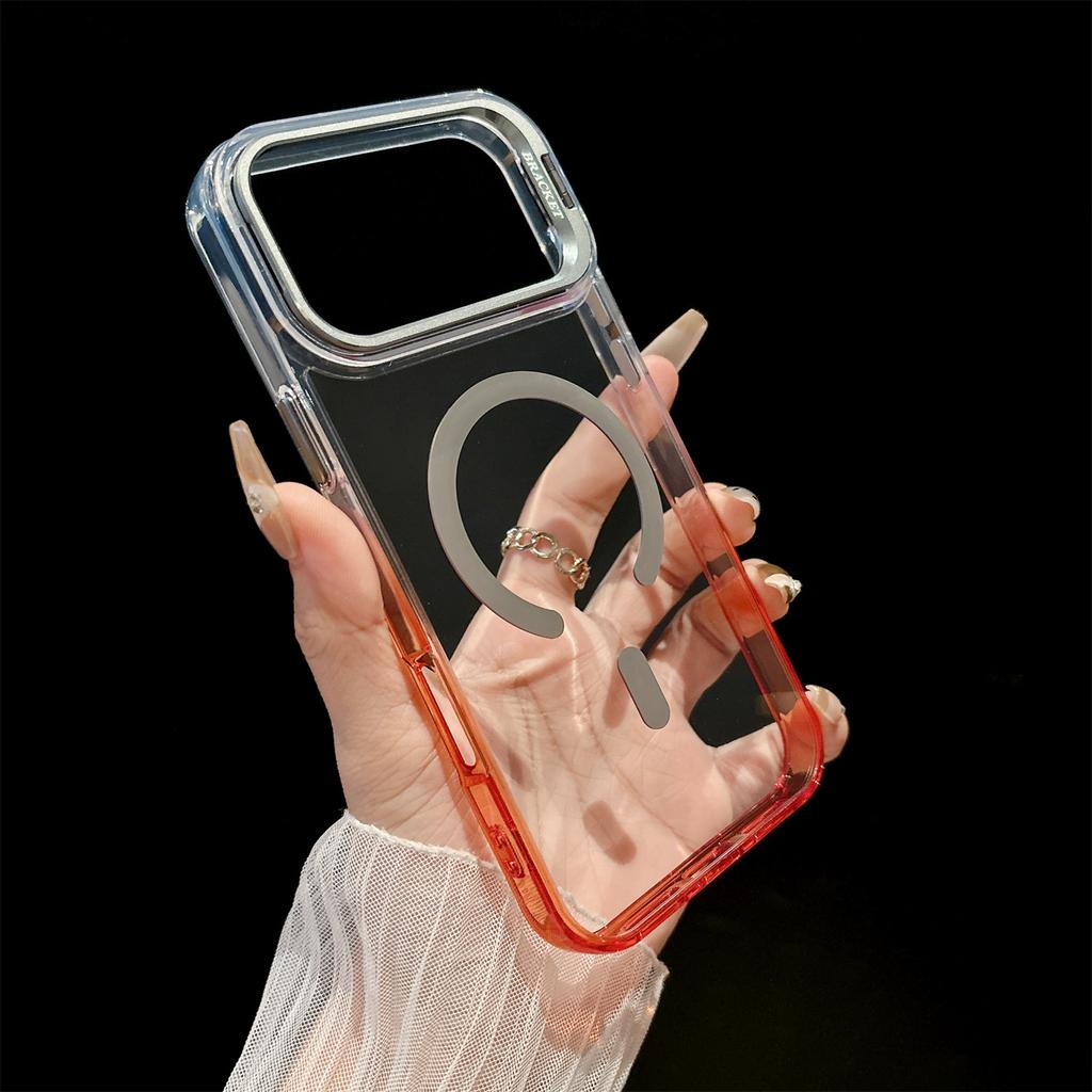 Colorful Camera Bracket Transparent Magnetic Phone Case for iPhone 17 16 15 14 13 12 Pro Max Plus Air Double tone Color Cover