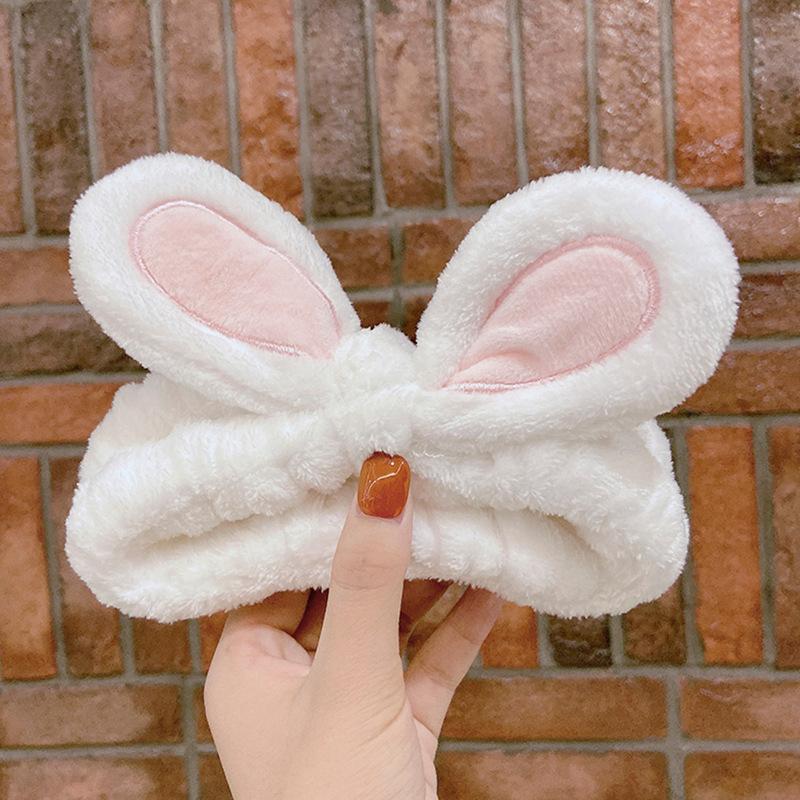 Custom Logo OMG Bowknot Wash Face Hairband Rabbit Cat Ear Cute Plush Lady Soft Women Elastic Hair Band Flannel Make up Headbands