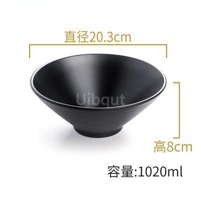 Black Melamine Tableware Black Matte Stripe Ramen Bowl Plastic Household Rice Noodle Salad Bowl Kitchen Dumpling Ramen Bowl Set