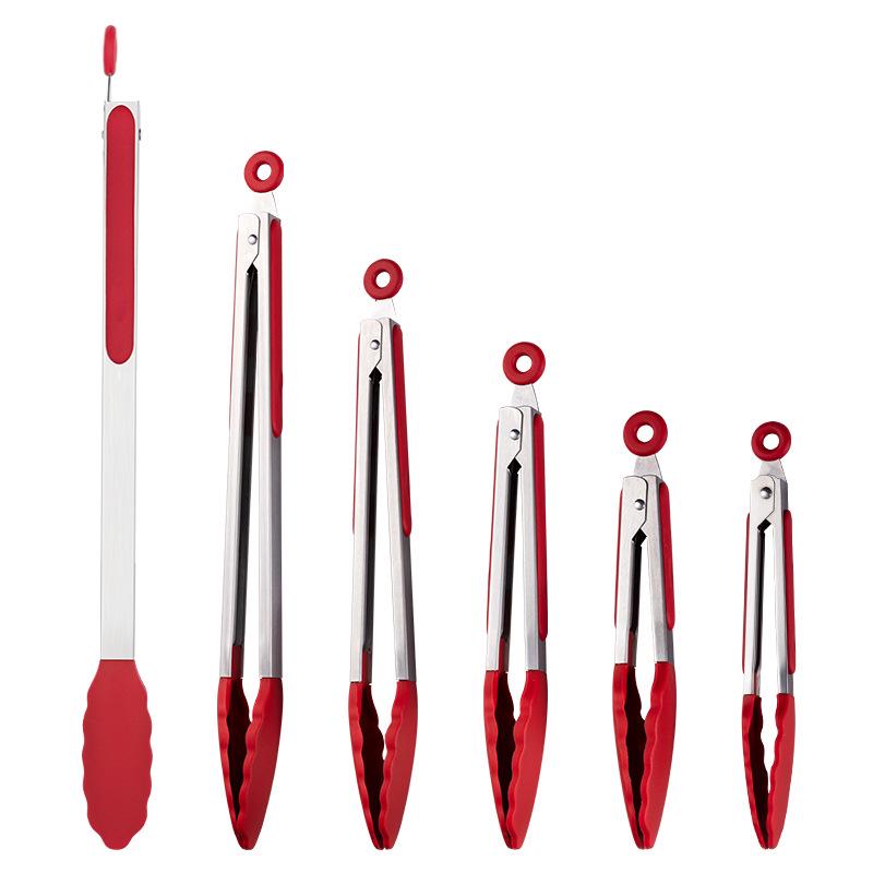 Silicone Stainless Steel BBQ Food Tongs - High Temperature Resistant Kitchen Tool