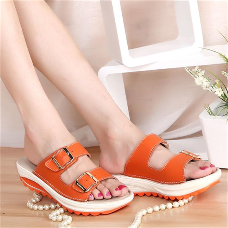 Fashion New Large Size Women 100% Cowhide Slippers Flat Comfortable Beach Shoes Fashion Comfortable Slip-resistant Wear Slippers