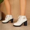 Fashion 2025 New Spring Autumn Women Pumps Boots Lace-up European Ladies Shoes Casual High Heels White Roman Style Ankle Boots for Women