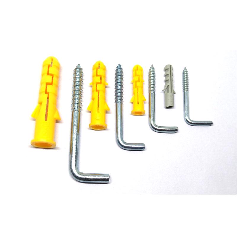 7-Shaped Expansion Tube Kit: L-Shaped Rubber Plug, Right-Angle Self-Tapping Wood Screw, Lamp & Frame Hooks, Plastic Expansion Plug, Mirror Frame Bolt.