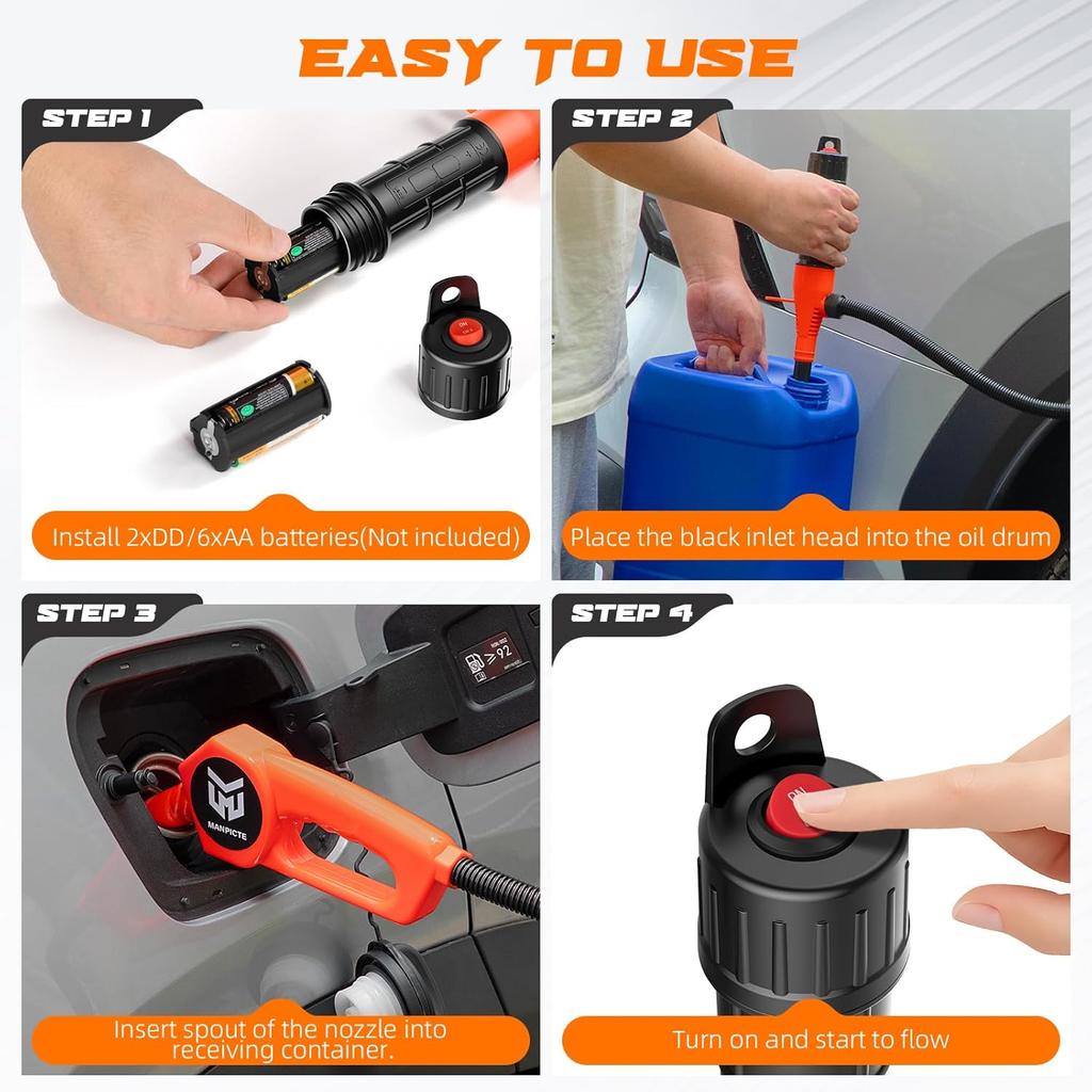 Portable Fuel Transfer Pump, Battery Powered Siphon Pump For Gasoline, Fuel, Gas, Diesel, Water Transfer, 2.4 GPM Flow Oil Extractor With Powerful