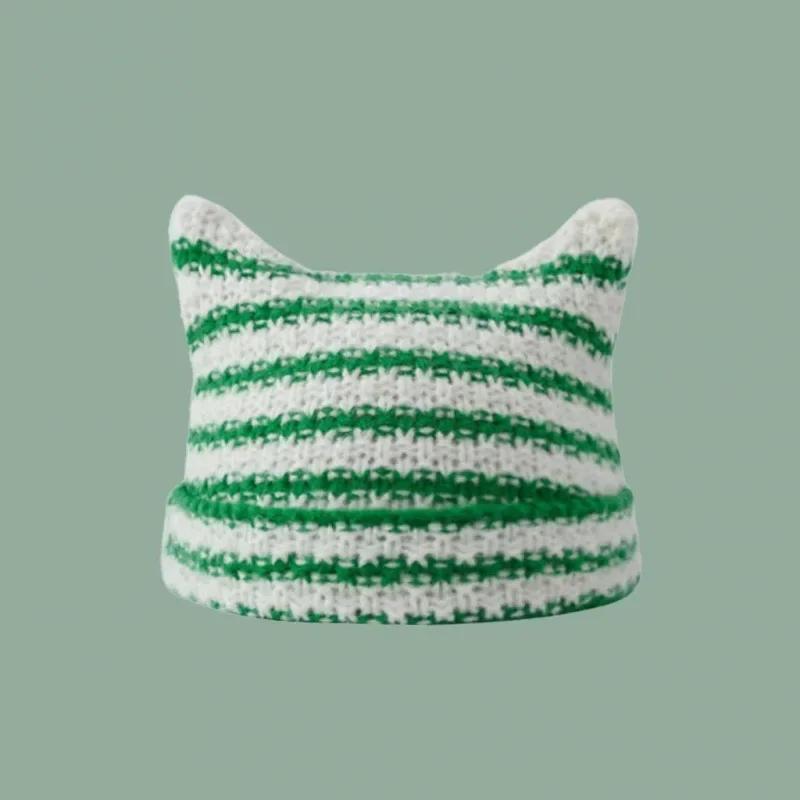 Nuovo Cappellino Streetwear Giapponese Harajuku Diavoletto a Strisce Cappello a Maglia Donna Ragazze Autunno Inverno Carino Cappellino con Orecchie da Gatto