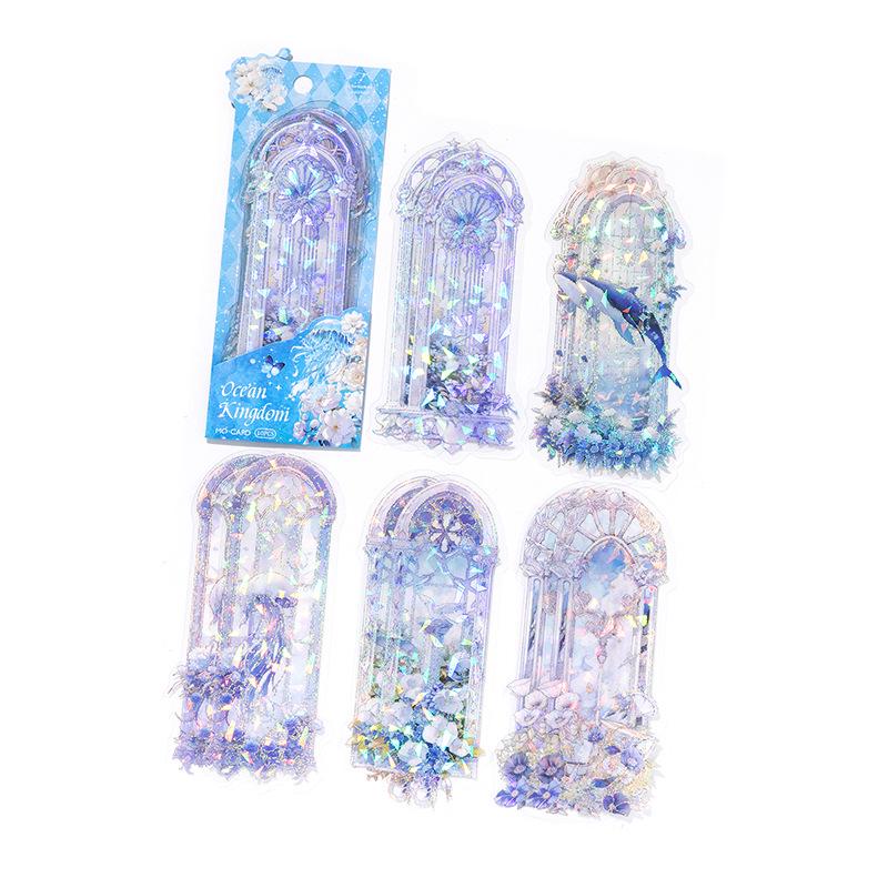 Momo Star Wish River Series: PET Sticker Bookmark with Shell Light & Hot Stamping for Journal Decoration - 10 Sheets/Pack, 4 Designs.
