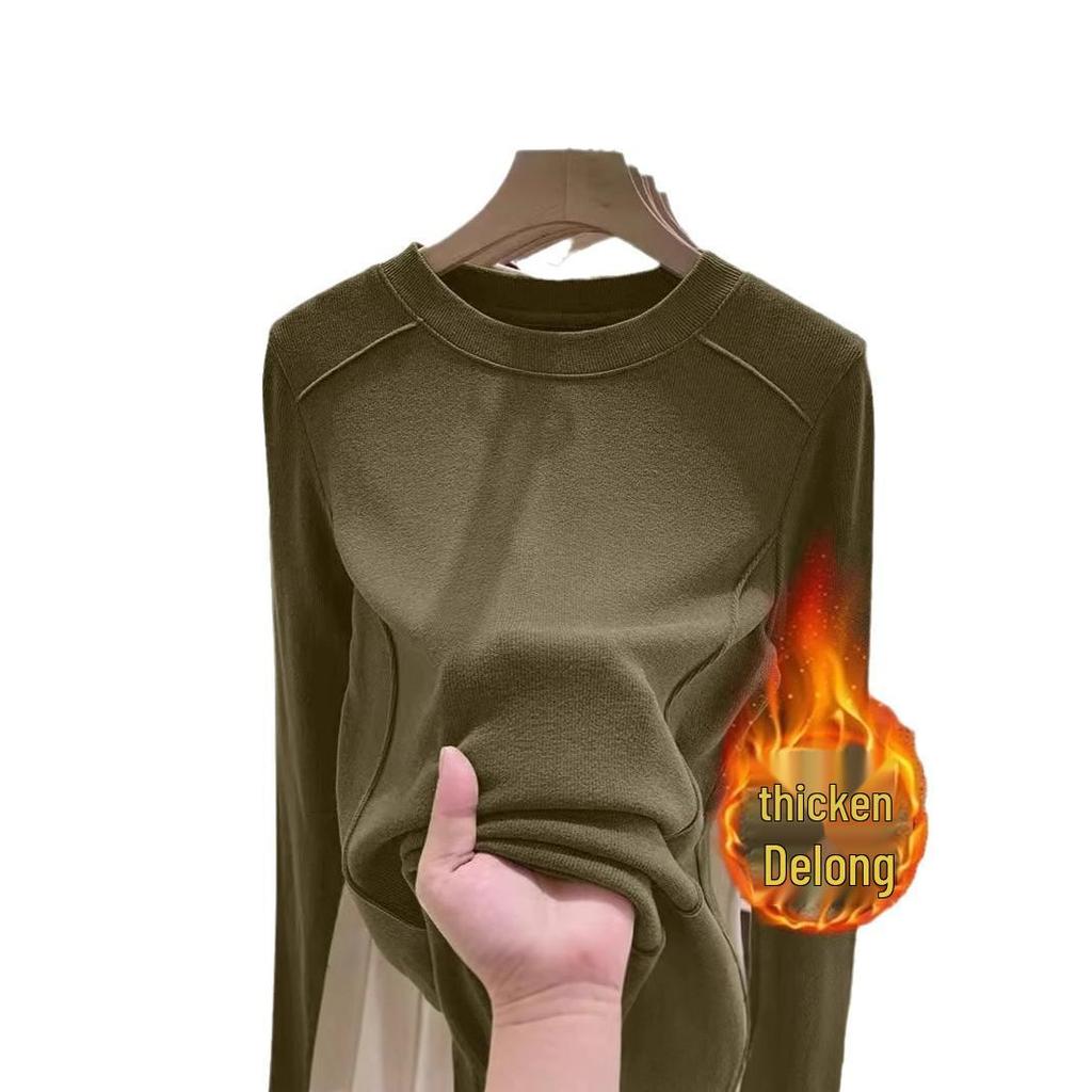 Women's Velvet Base Layer Slimming Top - Warm Half High Neck, Long Sleeve T-Shirt for Autumn/Winter.