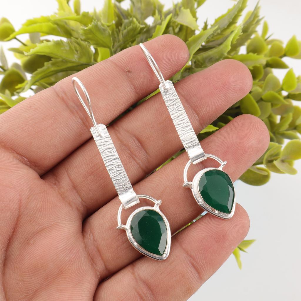 Green Onyx Earrings, 925 Sterling Silver Earrings Gemstone Jewelry, Handmade Earrings Amazing Jewelry, Gift For Her