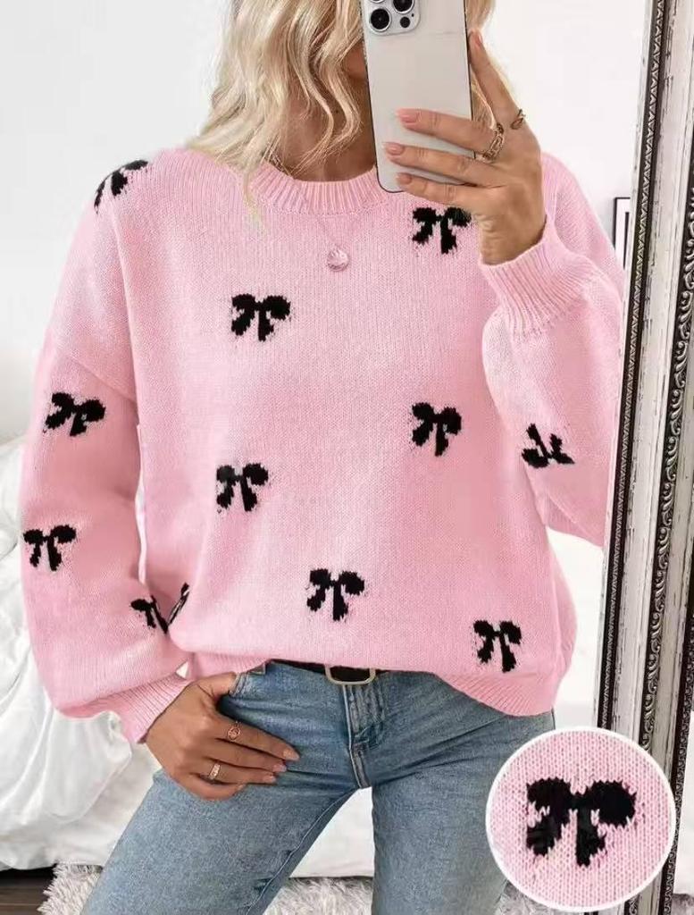 Autumn Women's Bow Jacquard Knitwear Sweater - Simple European & American Design